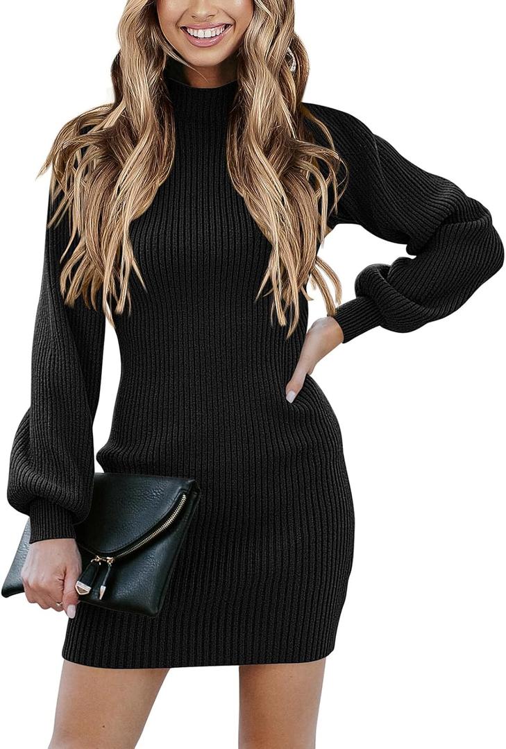 ANRABESS Women Long Sleeve Turtle Mock Neck Rib Knit Stretch Slim Fitted Bodycon Sweater Mini Short Dress 2025 Fall Outfits (Medium, Black) ANRABESS Women Long Sleeve Turtle Mock Neck Rib Knit Stretch Slim Fitted Bodycon Sweater Mini Short Dress 2025 Fall Outfits (Medium, Black)