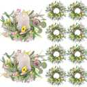 8 Pcs Spring Summer Artificial Flowered Wreath Mini Floral Wedding Candle Rings Wreaths 3inch Kitchen Cabinet Swags Wreath Pillar Candle Holder for Wedding Spring Summer Home Door Tabletop Decoration