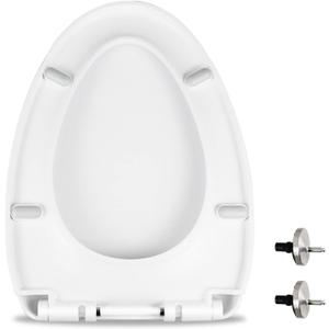 MUU Toilet seat, Slow Close, White heavy duty Toilet Seat with Non-slip Seat Bumpers Easy to Install & Clean PP Material Replacement Toilet Seat Fits All Toilet Brands Elongated Toilets(MU220-PP)