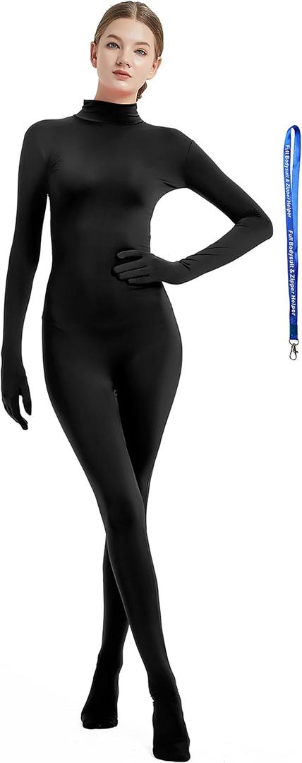 Full Bodysuit Include Zipper Helper Womens Costume Without Hood Spandex Zentai Unitard Body Suit (Medium, Black)