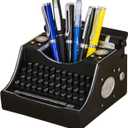 Retro Typewriter Pen Holder Vintage Desk Accssories Unique Cool Gifts for Writer Typewriter Lovers and Secretary Cute Funny Pencil Cups for Office Home School (Black)