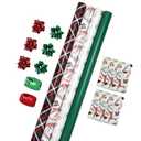 LaRibbons Christmas Wrapping Paper Set, Reindeer & Snowflake Design with Gift Bow & Ribbons & Tags, Perfect for Holiday, Party, Xmas Celebration,30 Inch X 10 Feet (4Rolls, 100 sq.ft.ttl.)