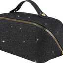 KEYPOWER Large Capacity Glitter Sequin Cosmetic Bag Travel Makeup Bag Sparkly and Shiny Portable Toiletry Bag with Handle for Women (Black)
