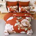 Dobuyly Burnt Orange Comforter Set King Size 7 Piece Bed in a Bag, Floral Printed on Terracotta Comforter Set with Sheets, Soft Microfiber Botanical Fall Bedding Set for All Season