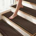 Non-Slip Stair Treads for Wooden Steps Indoor, 15 Pack 8" X 30" Edging Stair Rugs with TPE Backing, Carpet Stair Treads for Kids Elders & Pets, 100% Polyester Soft Stair Runners, Brown