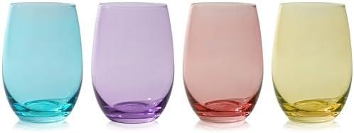 TRUE Vino Stemless Wine Glasses in Pastels, Durable and Colorful Tumblers for Cocktails, Mocktails, Beverages, Juices, Smoothie and Milkshake Drinking Glass, Drinkware, 17oz, Set of 3,  Multicolor