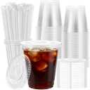 Lamosi 100 Pack 12 oz Clear Plastic Cups with Lids and Straws, Disposable Iced Coffee Cups with Lids for To-Go Cold Drinks, Smoothies and Slushie