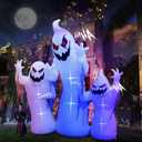 8FT Halloween Inflatable Decoration 3 White Ghosts with Terrible Grinning & Crying Sound, Halloween Inflatable Outdoor Decoration, Blow Ups Ghosts LED Light for Outdoor Yard Lawn Decorations