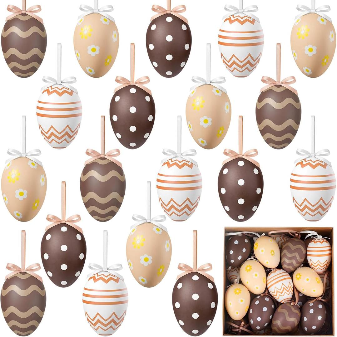 Jetec 36 Pcs Easter Egg Ornaments for Small Tree Decoration, 2.4" Plastic Neutral Beige White Hanging Easter Eggs Bulk, Shatterproof Decorative Hanging Decorations for Spring Basket Party Favors