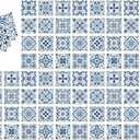 CHGCRAFT 72 Pcs 12 Style Wall Stickers Blue and White Pattern Peel and Stick Wall Tile Mandala Style Waterproof Self Adhesive Stick on Tile Decals for Kitchen Bathroom Wall Art Decor, 44 Inch