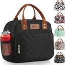 Buringer HOMESPON Lunch Bag for Woman Man Adults with Front Pocket Insulated Lunch Tote Lunch Box Container for Work Picnic or Travel (Black with Side Pockets)