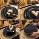 KIRE 200Pcs Black Plastic Plates - Black and Gold Plates Disposable for Party - Include 100 for Dinner and 100 for Dessert for Birthday/Wedding/Graduation