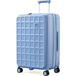 Expandable Top Opening 24 Inch Checked Luggage with Spinner Wheels, Large Suitcase with TSA Lock, Hard Shell Travel luggage Suitcases for Men Women, for 12+Days Travel, Blueberry Blue, Checked-Medium 24-Inch