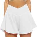 FireSwan Crossover Athletic Shorts for Women 2 in 1 Flowy Running Shorts with Pockets Spandex Butterfly Workout Tennis Skorts (White), M