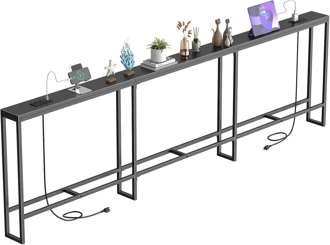 102 in Narrow Behind Couch Table with 2 Power Outlets,Black | 2 USB-C Ports ,Sofa Tables Narrow Long ,Small Space Furniture ,Slim Console Table for Entryway & Small Spaces
