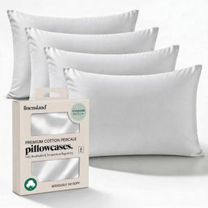 linensland® Pillowcases Set of 4 – White 100% Cotton Percale – Soft & Breathable Pillow Covers – Cotton with Envelope Closure – 20" x 30" Standard/Queen