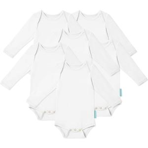 PurComfy Supersoft Long Sleeve Baby Bodysuits, Premium Bamboo Rayon Bodysuit Unisex Boy Girl 0-3-6-9-18-24 months (Cream (6-pack))