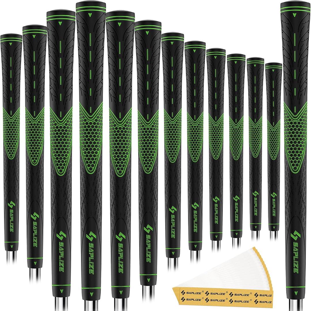 SAPLIZE Golf Grips Set of 13, Bundle with Tape or Full Regripping Kit, Jumbo / Mid / Standard / Undersize, Women / Men Anti-slip Rubber Golf Club Grips, CC01 Series
