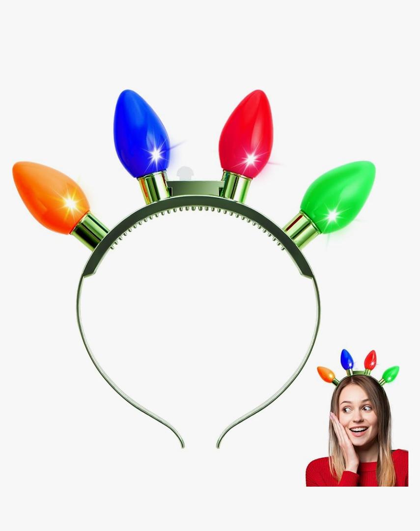 JOYIN 1 Pack Christmas Headband LED Light Bulb Flashing Headband with 4 Colorful LED Bulbs for Adults Kids Accessories Christmas Party Favors Xmas Party Supplies, Pack of 10