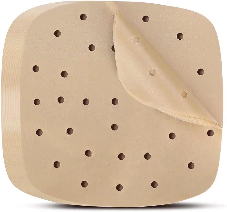 Air Fryer Parchment Paper Liners: 200PCS 8.5 inch Square Perforated parchment paper for Air Fryer, Premium Bamboo Steamer Liner for Air Fryers Baking Cooking Oven 