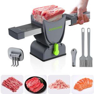 Fresh Meat Slicer, Manual Meat Slicer for Fresh Raw Meat, Meal Prep for the Week, Adjustable Thickness 2mm or 4mm, 17 Blades get 18 Meat Slices, Meat Cleavers can be Sliced, Striped, Diced -Gray