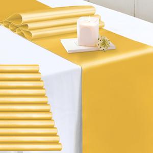 P Pothuiny 12 Pcs Gold Satin Table Runner 12 x 72 Inch Long Smooth Wedding Table Runners for Banquets, Graduations and Birthday Party Decoration