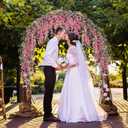 JUSTOYOU 3PCS 7FT 12 Stem Artificial Wisteria Vine Garland Fake Flower Wisteria Garlands for Outdoor Indoor Wedding Wall Bedroom Decoration(Fuchsia)