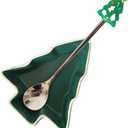 Coffee Spoon and Rest for Coffee Bar Accessories, Christmas Small Spoon Rest for Coffee Station, Tea Spoon Rest Teaspoon Rest (Christmas Tree Green + Spoon with Silicone Christmas Tree Handle)