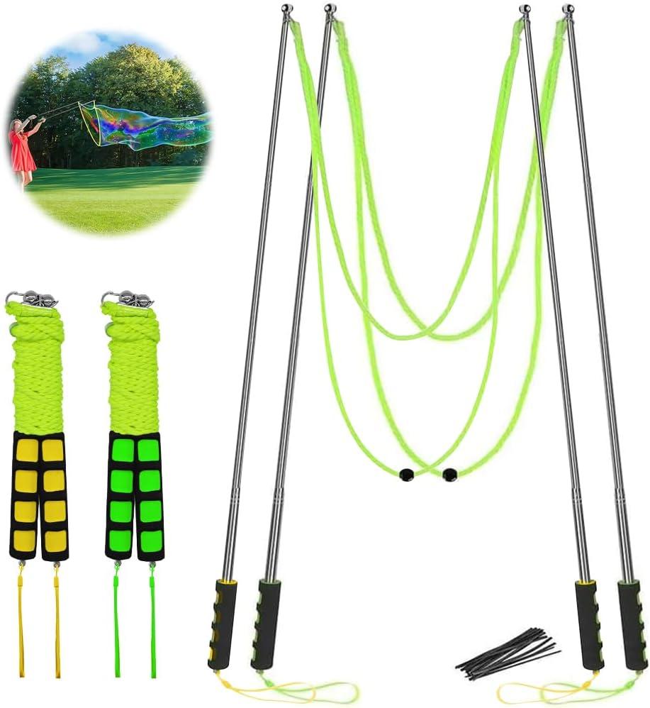 Bubble Wands, Ubitree 2Pcs Stainless Steel Giant Bubble Blower Wands, Telescopic Design Outdoor Bubble Sticks Bubble Maker Toys for Boys Girls Adults Birthday Party Favors Lawn Park Beach Summer Fun (Green+yellow)