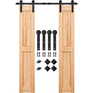 SMARTSTANDARD 5FT Heavy Duty Double Door Sliding Barn Door Hardware Kit,Smoothly and Quietly-Easy to Install-Includes Step-by-Step Installation Instruction Fit 15" Wide Door Panel