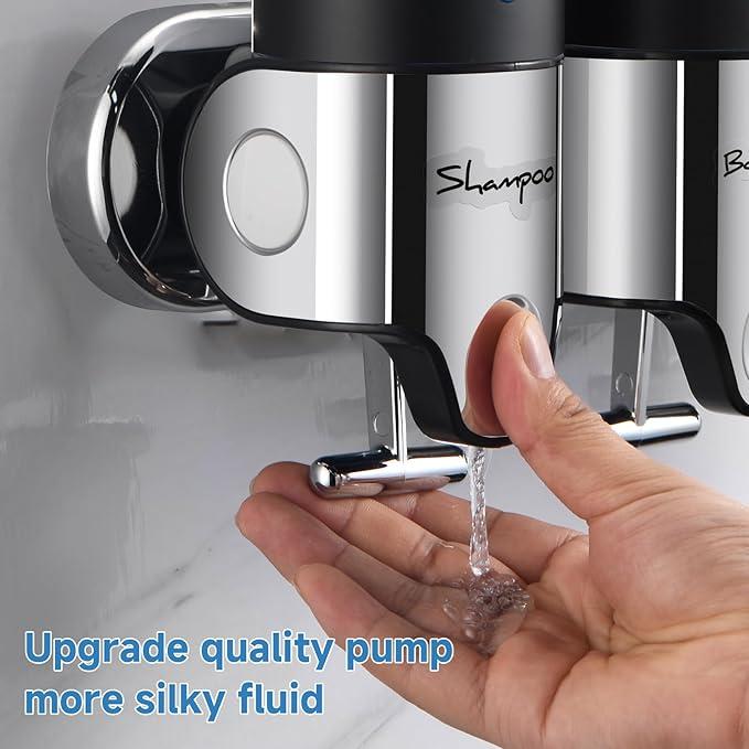 Shampoo Conditioner Body Wash Dispenser, Shower Soap Dispenser 500ml/16.9oz * 3 Chamber No Drill Wall Mounted Refillable Liquid Lever Shower Dispenser for Bathroom Hotel (Black)