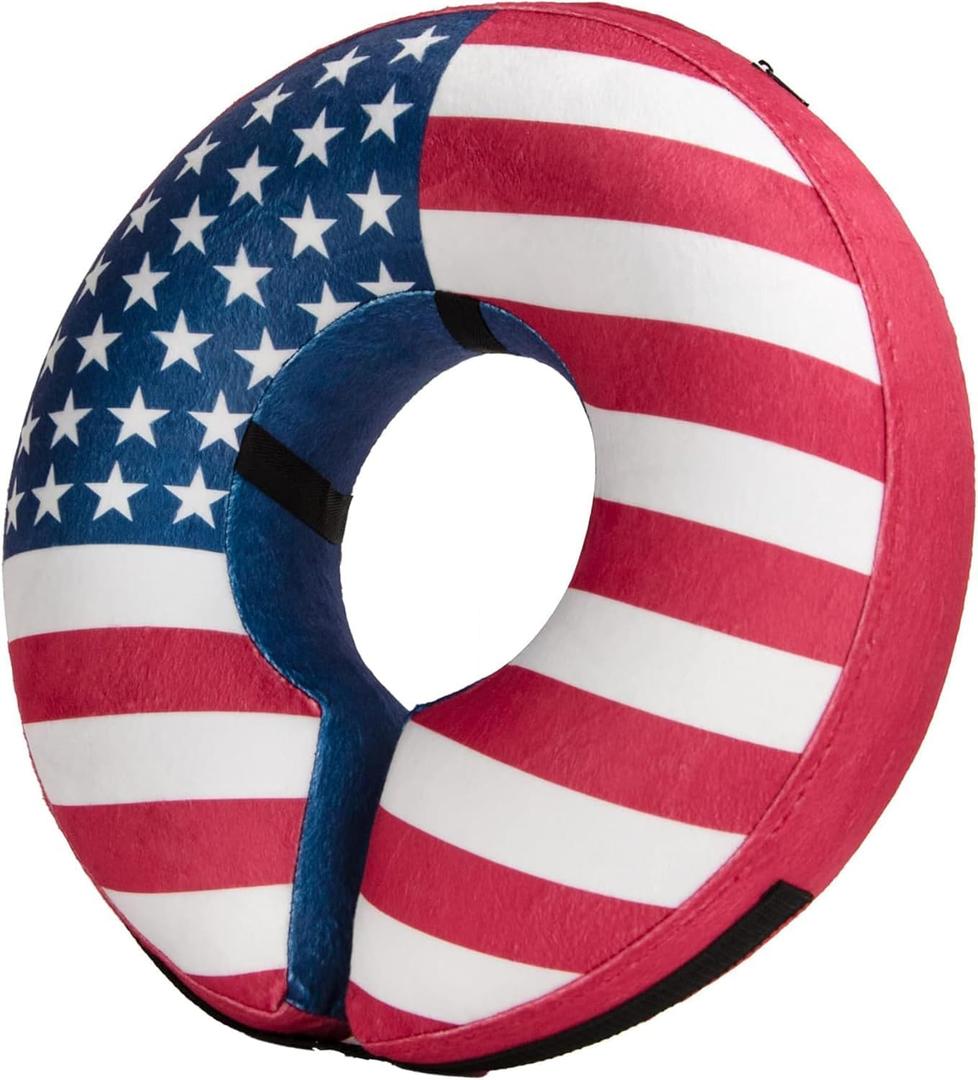 BENCMATE Inflatable Dog Cone Collar Alternative, Soft Dog Cone for Small Medium Large Dogs and Cats, Neck Recovery ECollar Donut Collar After Surgery (Medium+, Flag)