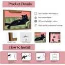 Funny Black Cat Martini Wall Art, Bar Cart Decor, Eclectic Cocktail Painting Canvas Print, Cute Animal Artwork Picture for Bedroom Living Room Kitchen 16x24 inch Wood Framed