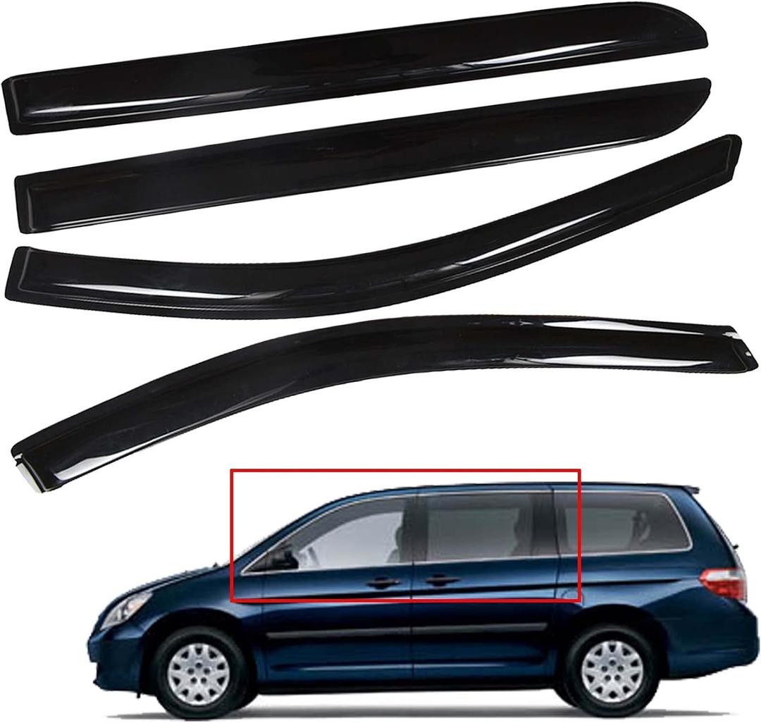 4PCS Side Window Visor Vent Sun Rain Guards Deflector Acrylic Black Replacement for 2005-2007 Odyssey