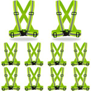 DUSKCOVE 10 Pack Hi Vis Safety Vests - Adjustable Bright Neon Color High Visibility Reflective Safety Straps Gear for Traffic Control, Running, Cycling (Yellow)