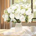 4 Bundles White Peonies Artificial Flowers Real Touch Silk Faux Bouquets for Wedding Decor, Home & Party Centerpieces