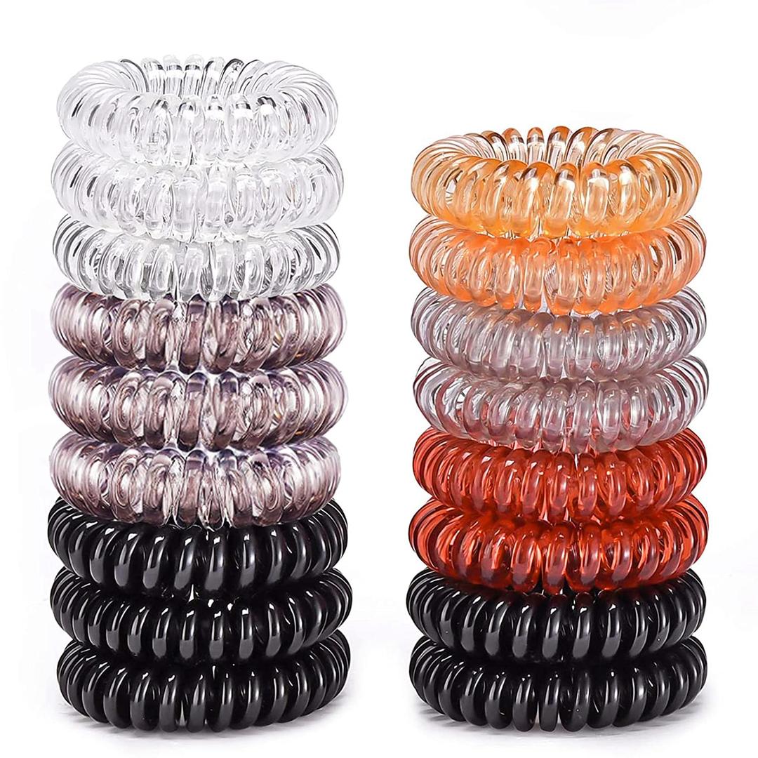 Hair Ties, 17 Pack Spiral Coils for Thick and Thin Hair - No Crease Ponytail Holders for Women and Children (Basic)