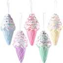 Ice Cream Party Decorations Ornaments, 5pcs Christmas Tree Hanging Candy Gift, Macaron Color Dessert Pendant Set for Xmas New Year Easter Birthday Home Party Supplies (Ice Cream)