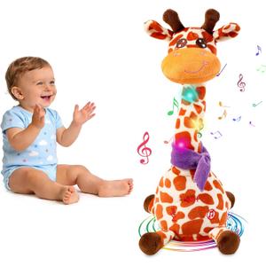 Dancing Talking Giraffe Toy, Stuffed Animal Baby Toy Repeating What You Say, Glowing Musical Electronic Giraffe Gifts for Toddlers 1-3 Years Old, Easter Gift for Kids (Giraffe)