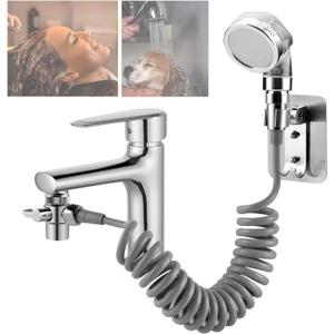 Shower Head Sink- Sink Hose Sprayer Attachment for Faucet- Bathroom-Utility-Bathtub- Shower Head Attachable Nozzle , Swivel Aerator w/10FT Extra Long Retractable Hose,No Drilling Support