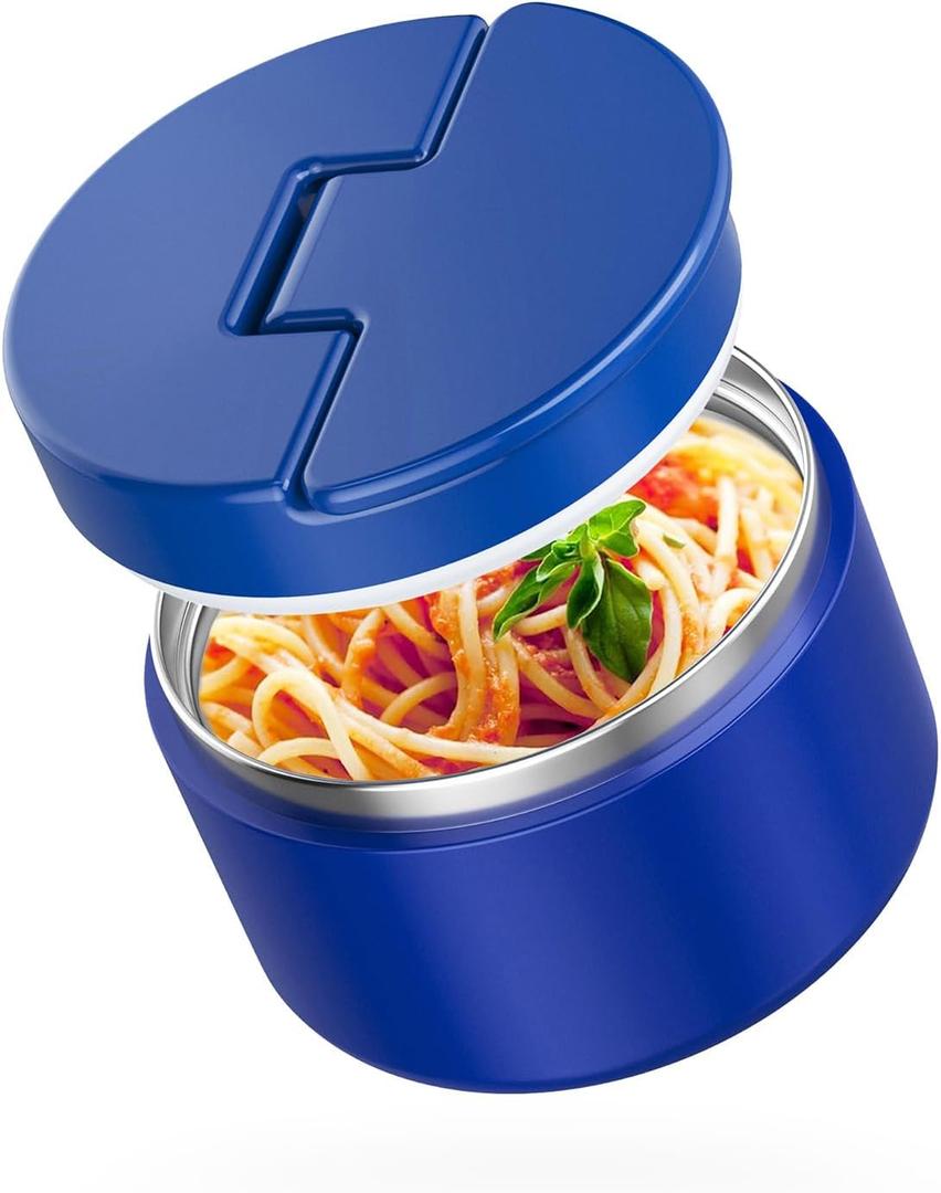 12oz Soup Thermo for Hot Food Kids Vacuum Insulated Food Jar Twist-Free Soup Thermo for Hot Food Kids Leakproof Stainless Steel Wide Mouth Lunch Container (Blue)