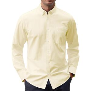 J.VER Men's Classic Oxford Button Down Shirts Solid Casual Fitted Shirt Cotton Long Sleeve Shirt with Pocket Light Yellow Large