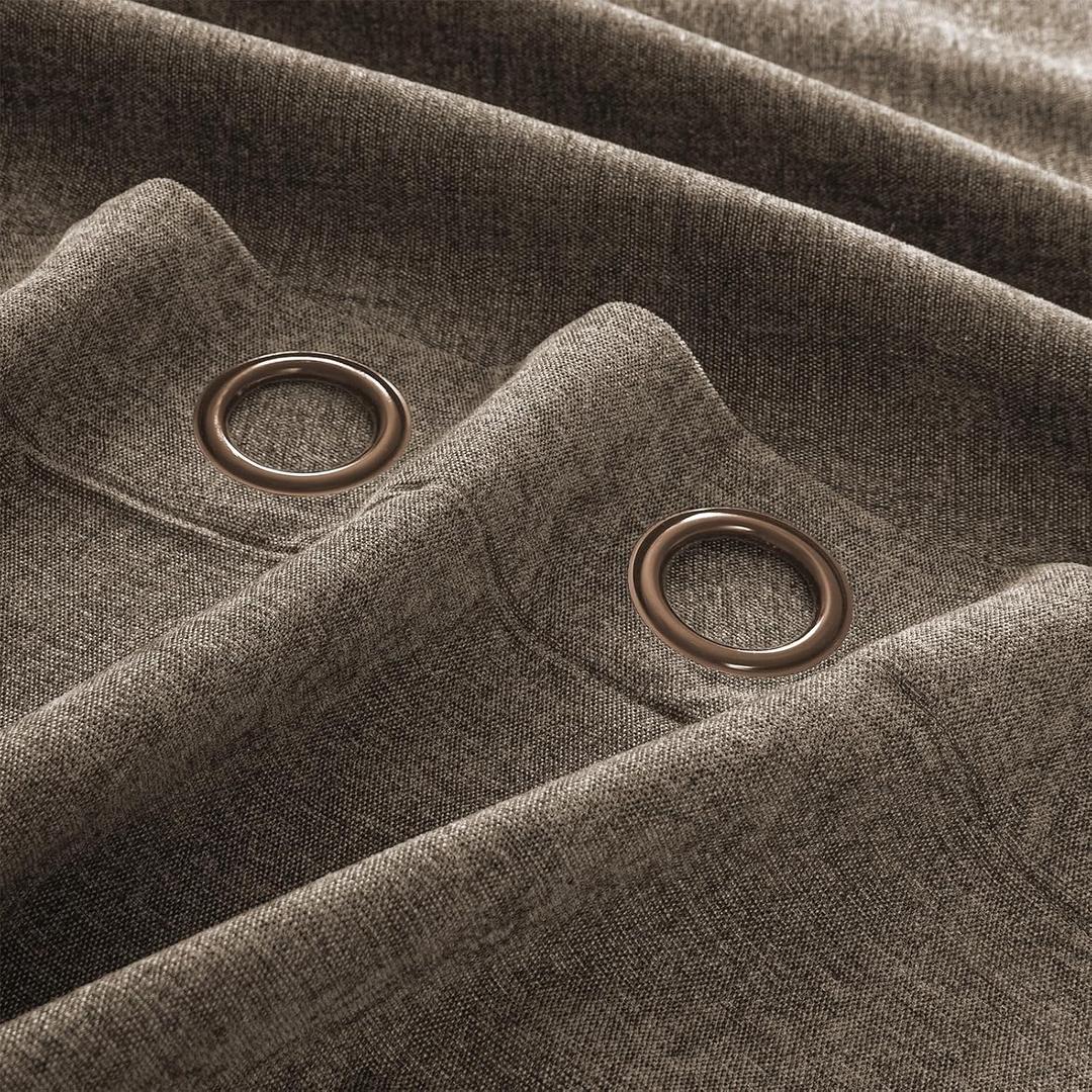 100% Blackout Curtains for Bedroom, Luxury Chenille Thermal Insulated Drapes for Living Room, Energy Saving Room Darkening 84 Inch Long Curtains, Grommet Top, 2 Panels, 52" W x 84" L, Brown