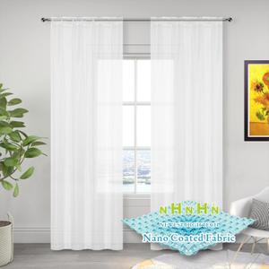 NHNHN Nano Material Coated White Sheer Curtains 72 Inches Long, Rod Pocket Window Drapes Voile Sheer Curtain 3 Panels for Living Room Bedroom Kitchen (White, W52 x L72)