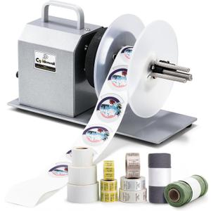 CGOLDENWALL Compact Quiet Automatic Label Rewinder, 1-12"/s Bidirectional Rewind, Coreless/1-1.5" Core Quick Adjust, Max. Label Dia. 5.5" Width 4.3", Auto Sync with Printer, Space-Saving