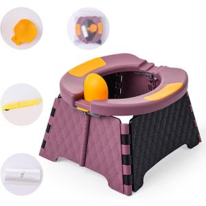 Travel Potty for Toddlers, Portable Potty Chair with Bag & 30 Pouches - Kids Toilet for Car, Camping, Indoor Outdoor - Splash-Proof Design, Easy Clean Training Seat (Purple)