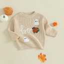 FOMOYUU Baby Girl Boy Knit Sweater Halloween Outfit Embroidery Warm Crewneck Long Sleeve Tops Fall Winter Clothes (9-12 Months, Khaki)