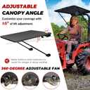 Universal Tractor Canopy with Electric Cooling Fan for ROPS UV-Resistant Sunshade with Active Airflow for Compact Tractors, Riding & Zero Turn Mowers Easy Bolt-On Installation