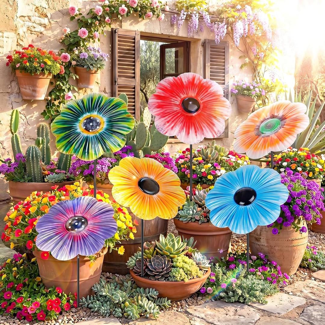Amyhill 6 Pack Metal Shaped Plant Umbrellas for Outdoor 15 Inch Garden Plant Umbrella Shade Disk Small Flower Covers for Sun Wind Rain Protection for Potted Live Decor Garden Beds Patio