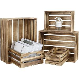 5-Piece Farmhouse Wooden Crate Set - Rustic Wooden Crates for Display and Storage, Large Torched Decorative Crates, Farmhouse Apple Crates, Painted Wood Crates for Decor 5-Piece Farmhouse Wooden Crate Set - Rustic Wooden Crates for Display and Storage, Large Torched Decorative Crates, Farmhouse Apple Crates, Painted Wood Crates for Decor
